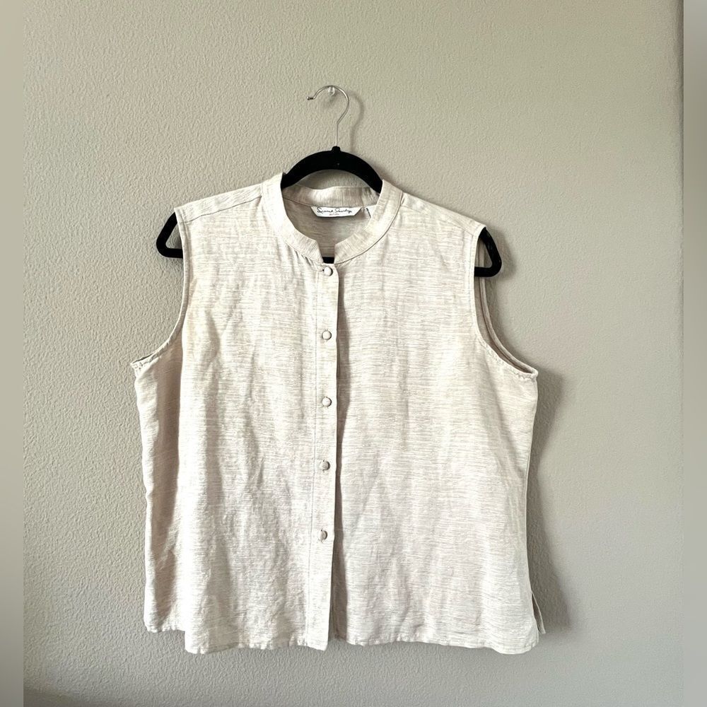 French Laundry Vintage Silk/Linen Blend Button Front Sleeveless Top